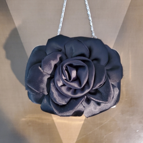 Black Silk Handbag/Clutch w/Flower - Picture 1 of 6